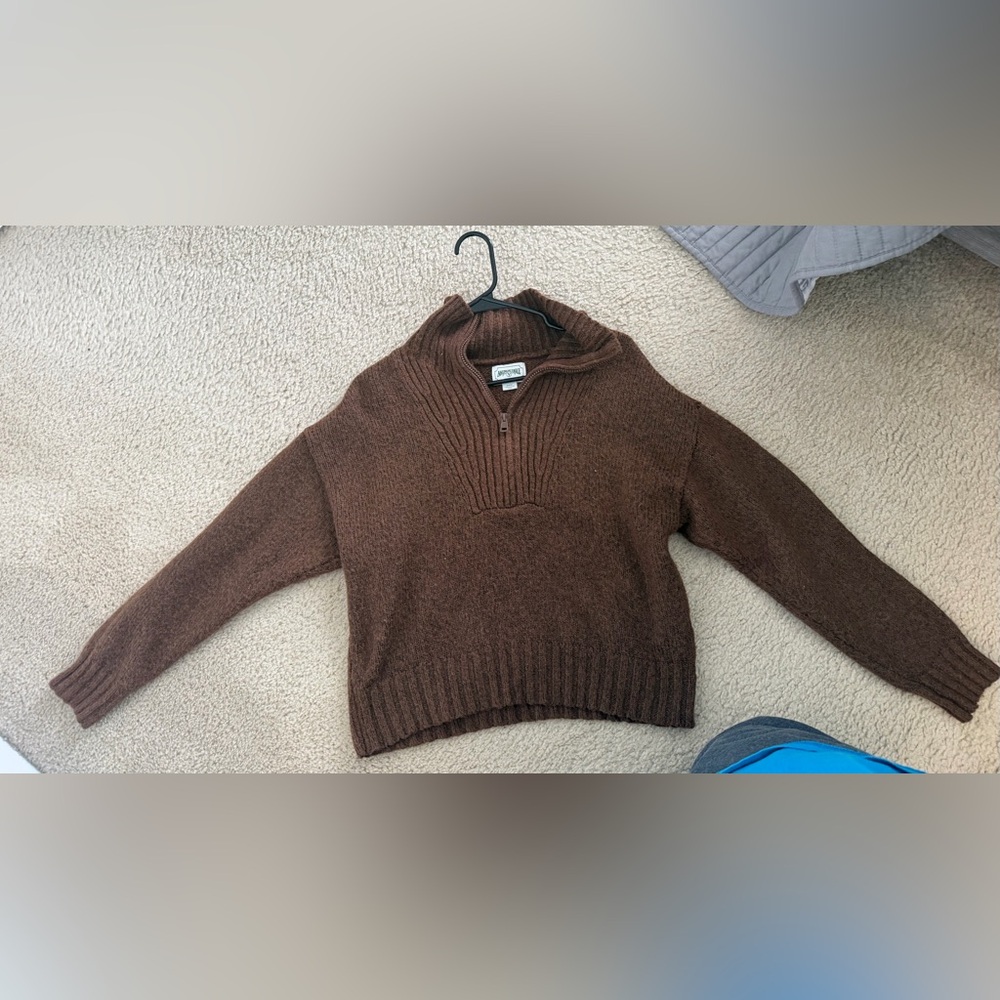 American Eagle Chocolate Brown Half-Zip Turtleneck Sweater